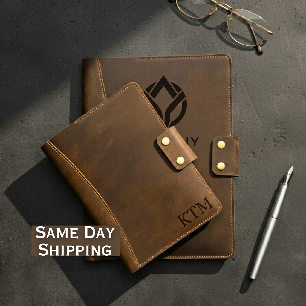 Personalized Leather Portfolio for Men, Women - Custom Business & Organizer A4 A5 Document Binder, Journal for Coworker, Employee, Gift for Him, Her, Students, Graduation, Father’s Day, Office Gifts