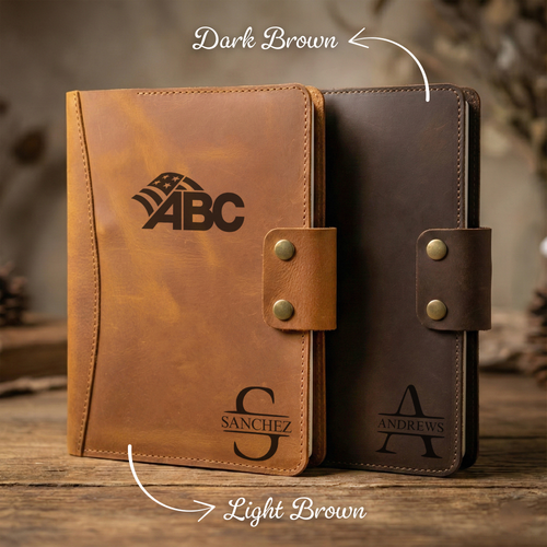 Personalized Leather Portfolio for Men, Women - Custom Business & Organizer A4 A5 Document Binder, Journal for Coworker, Employee, Gift for Him, Her, Students, Graduation, Father’s Day, Office Gifts