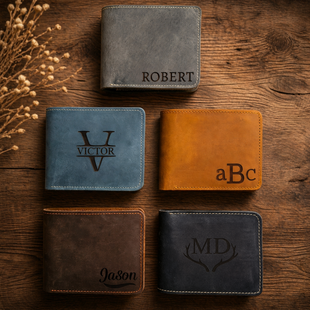 Personalized Handmade Leather Wallet – Custom Engraved Wallet Gift